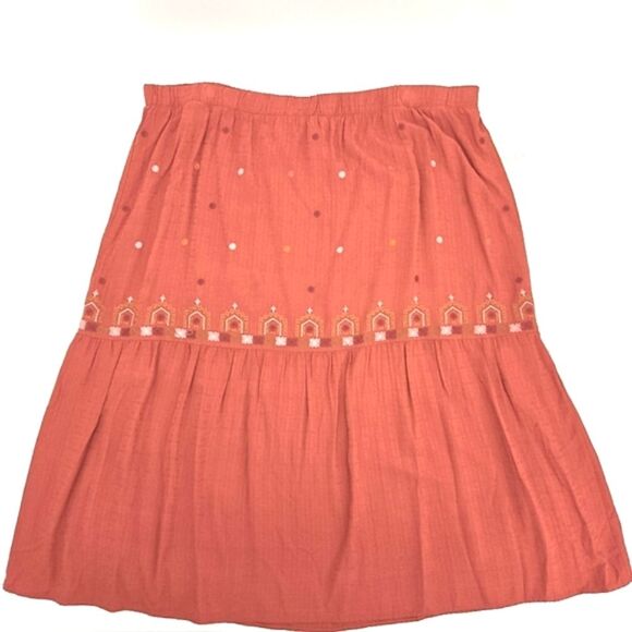 Westbound Dresses & Skirts - Nurture Tiered Maxi Skirt Womens Size 3X Orange Red Embroidered Boho Peasant